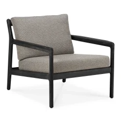 Jack Solid Black Teak Outdoor Lounge Chair, Mocha Fabric