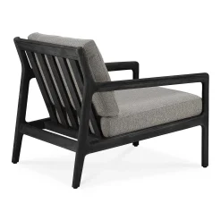 Jack Solid Black Teak Outdoor Lounge Chair, Mocha Fabric