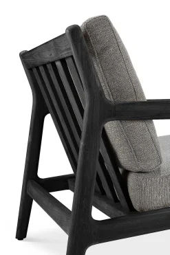 Jack Solid Black Teak Outdoor Lounge Chair, Mocha Fabric