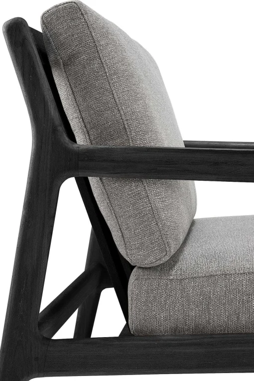 Jack Solid Black Teak Outdoor Lounge Chair, Mocha Fabric