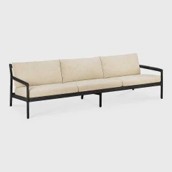 Jack Solid Black Teak Outdoor 3 Seater Sofa, Natural Fabric