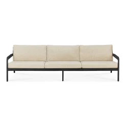 Jack Solid Black Teak Outdoor 3 Seater Sofa, Natural Fabric