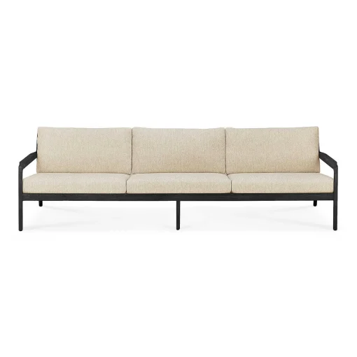 Jack Solid Black Teak Outdoor 3 Seater Sofa, Natural Fabric