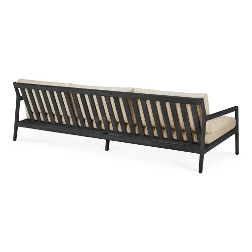 Jack Solid Black Teak Outdoor 3 Seater Sofa, Natural Fabric