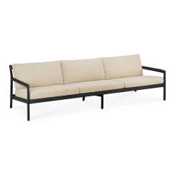Jack Solid Black Teak Outdoor 3 Seater Sofa, Natural Fabric