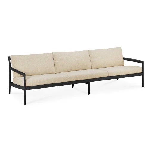 Jack Solid Black Teak Outdoor 3 Seater Sofa, Natural Fabric