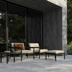 Jack Solid Black Teak Outdoor Footstool, Natural
