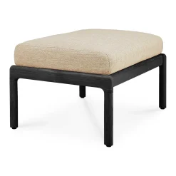 Jack Solid Black Teak Outdoor Footstool, Natural