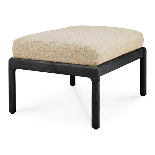 Jack Solid Black Teak Outdoor Footstool, Natural