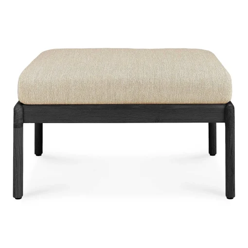 Jack Solid Black Teak Outdoor Footstool, Natural