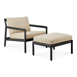 Jack Solid Black Teak Outdoor Footstool, Natural