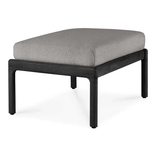 Jack Solid Black Teak Outdoor Footstool, Mocha