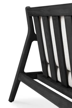 Jack Solid Black Teak Outdoor Lounge Chair, Off White Fabric