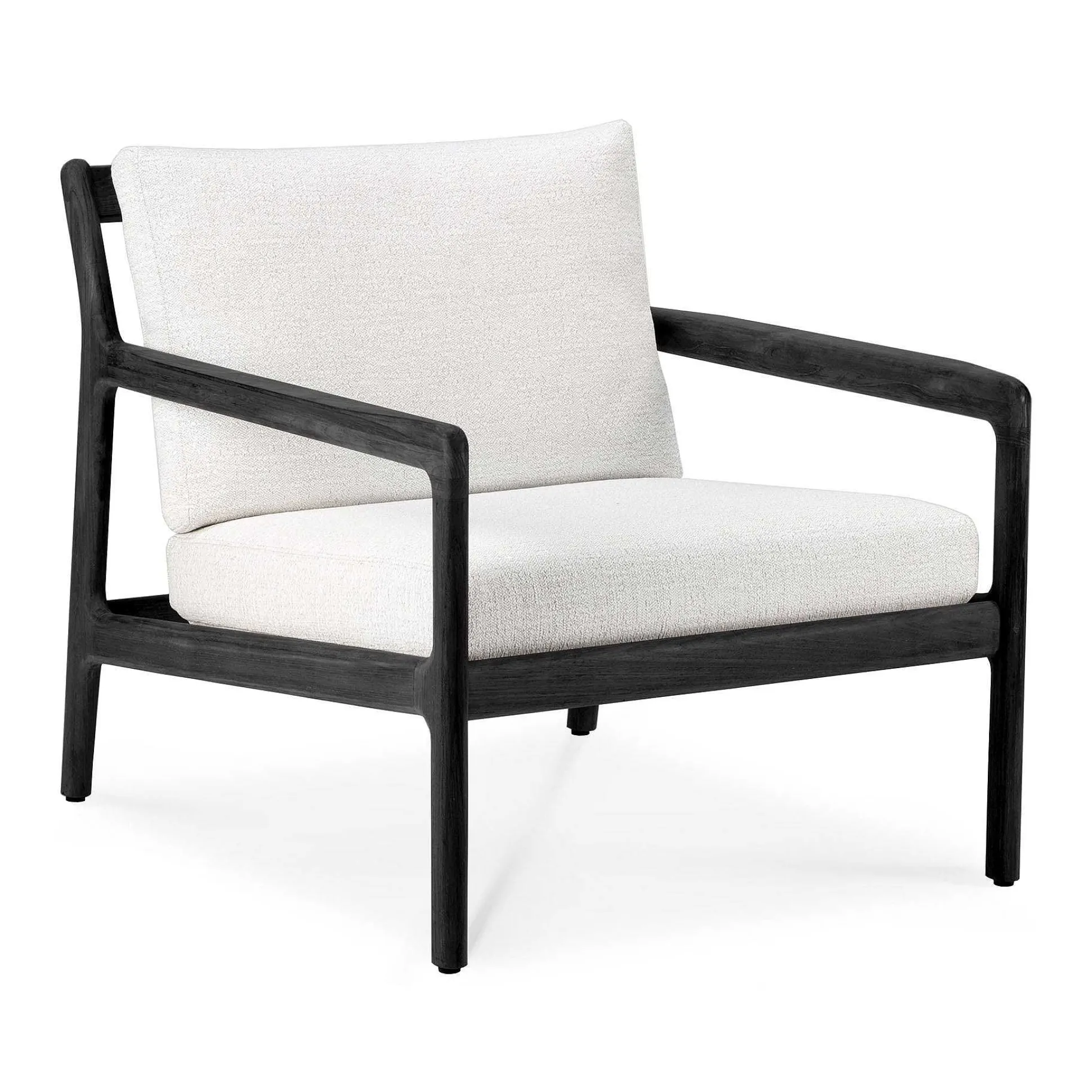 Jack Solid Black Teak Outdoor Lounge Chair, Off White Fabric