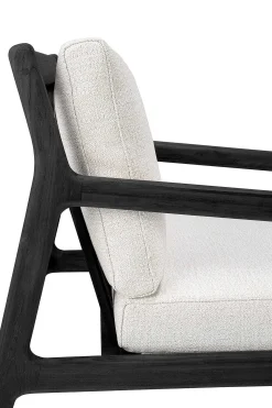 Jack Solid Black Teak Outdoor Lounge Chair, Off White Fabric