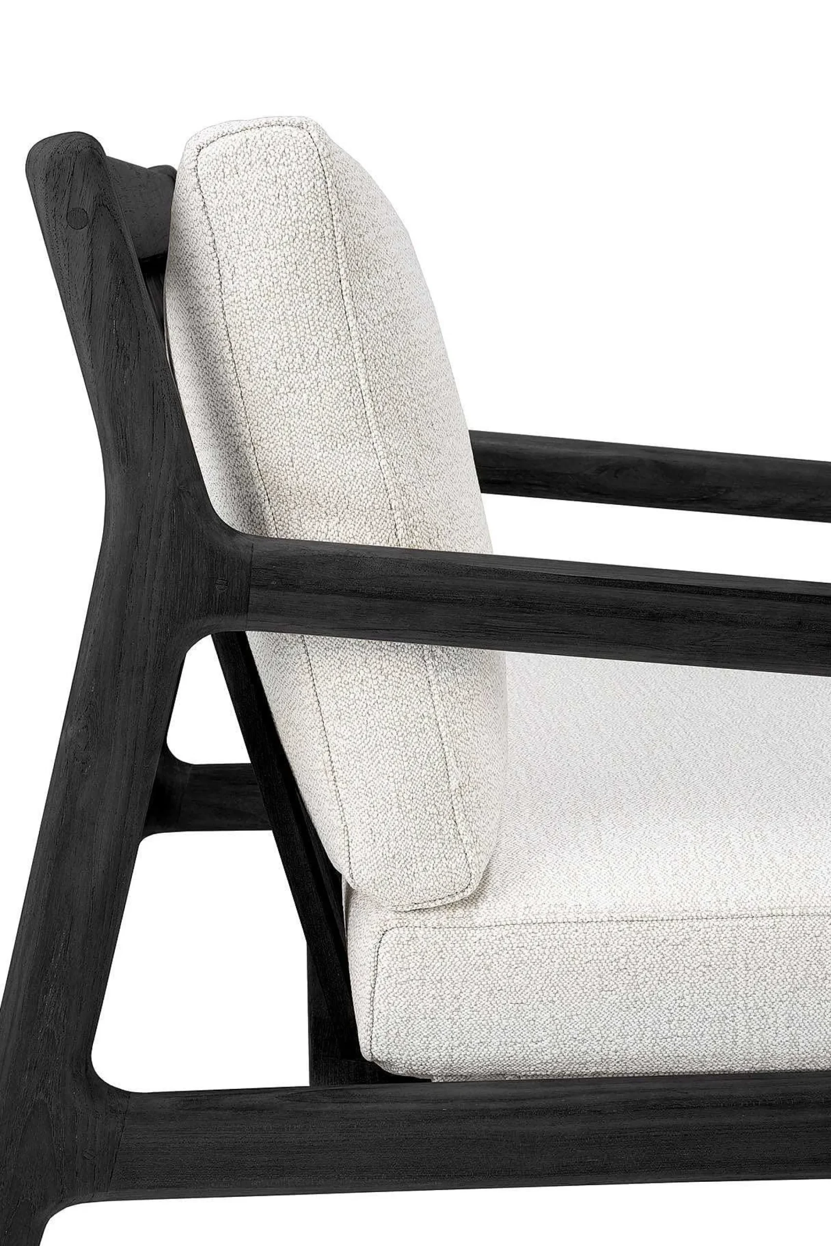 Jack Solid Black Teak Outdoor Lounge Chair, Off White Fabric