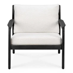 Jack Solid Black Teak Outdoor Lounge Chair, Off White Fabric