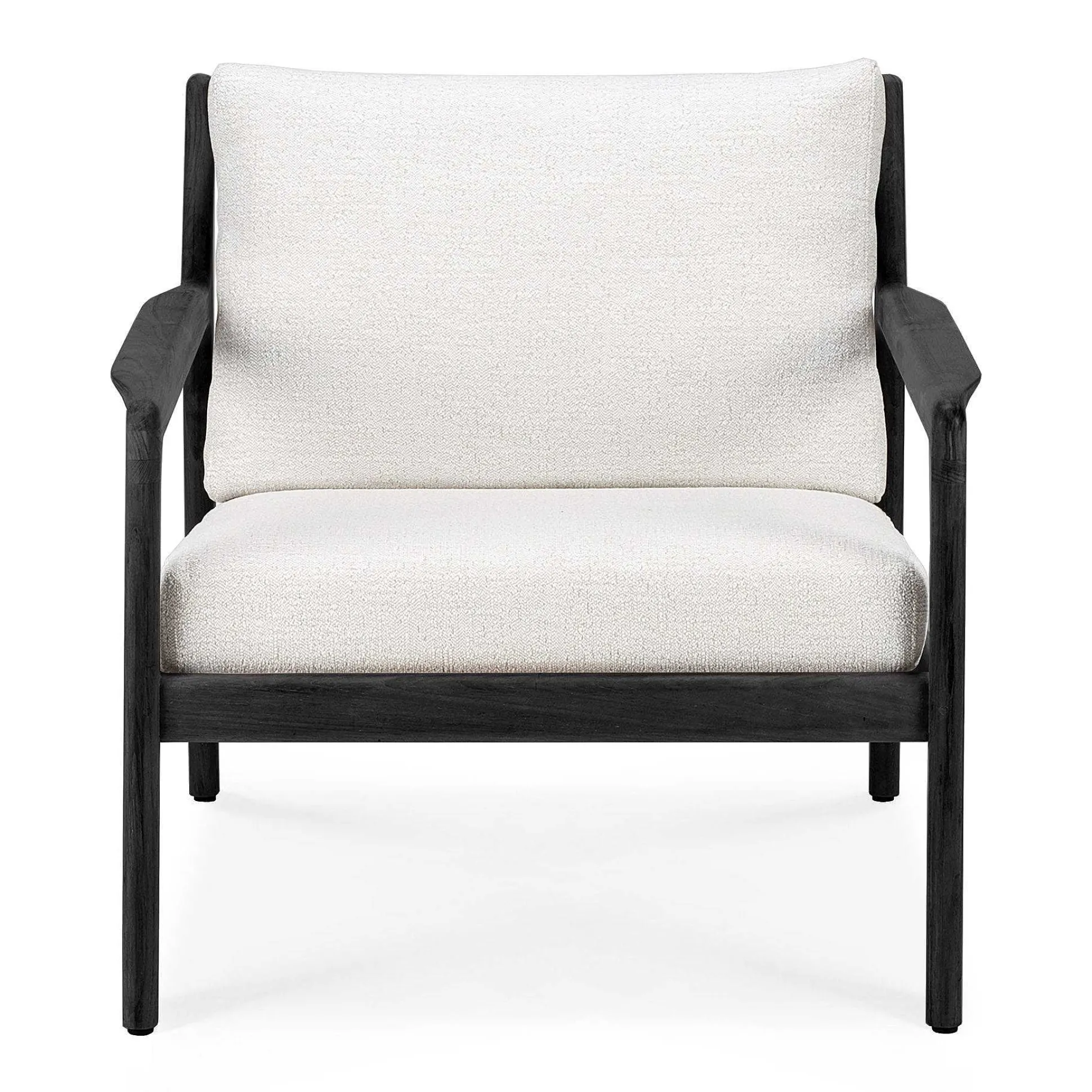 Jack Solid Black Teak Outdoor Lounge Chair, Off White Fabric