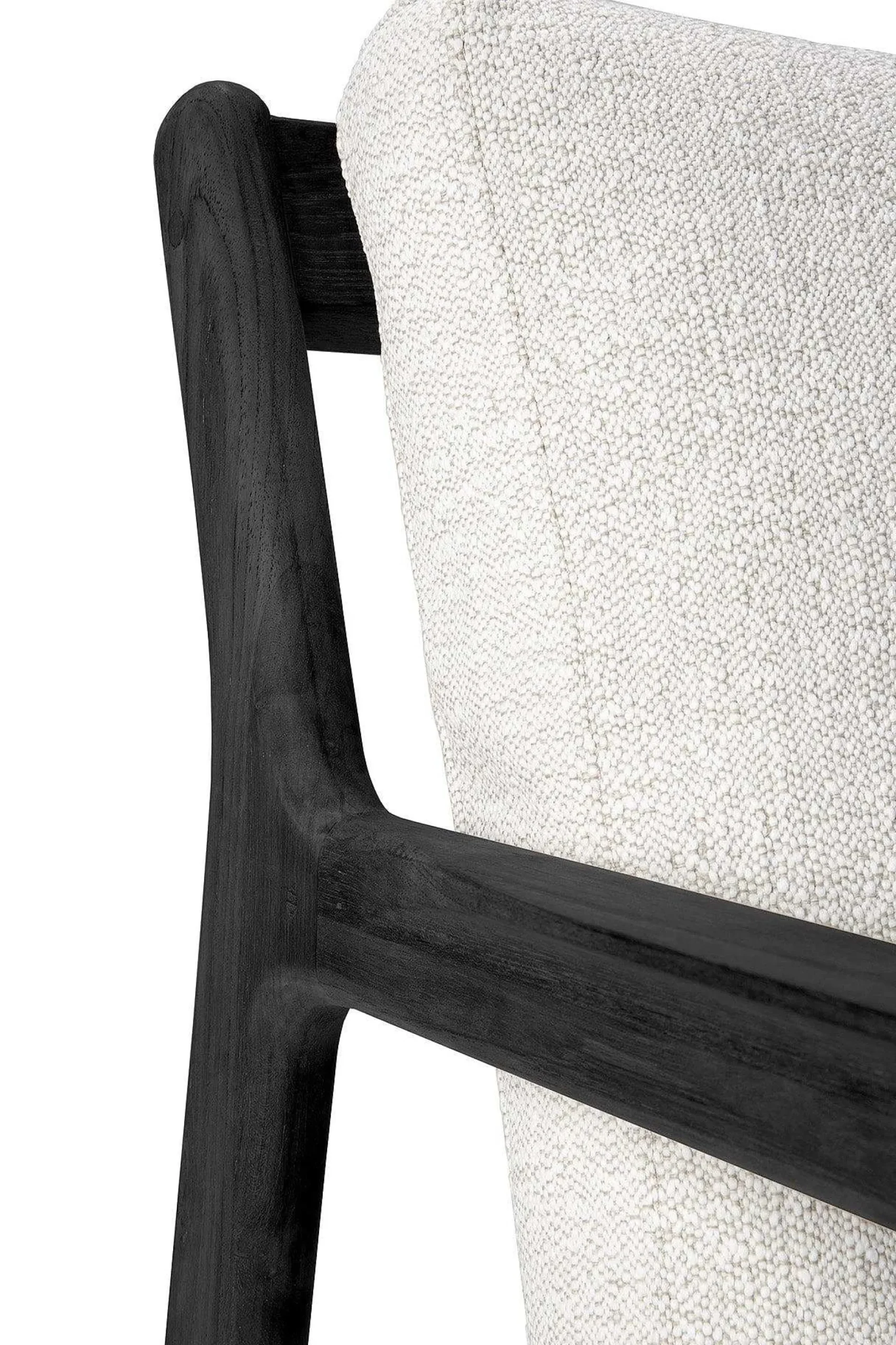 Jack Solid Black Teak Outdoor Lounge Chair, Off White Fabric