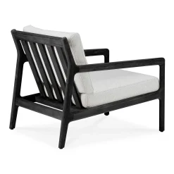 Jack Solid Black Teak Outdoor Lounge Chair, Off White Fabric