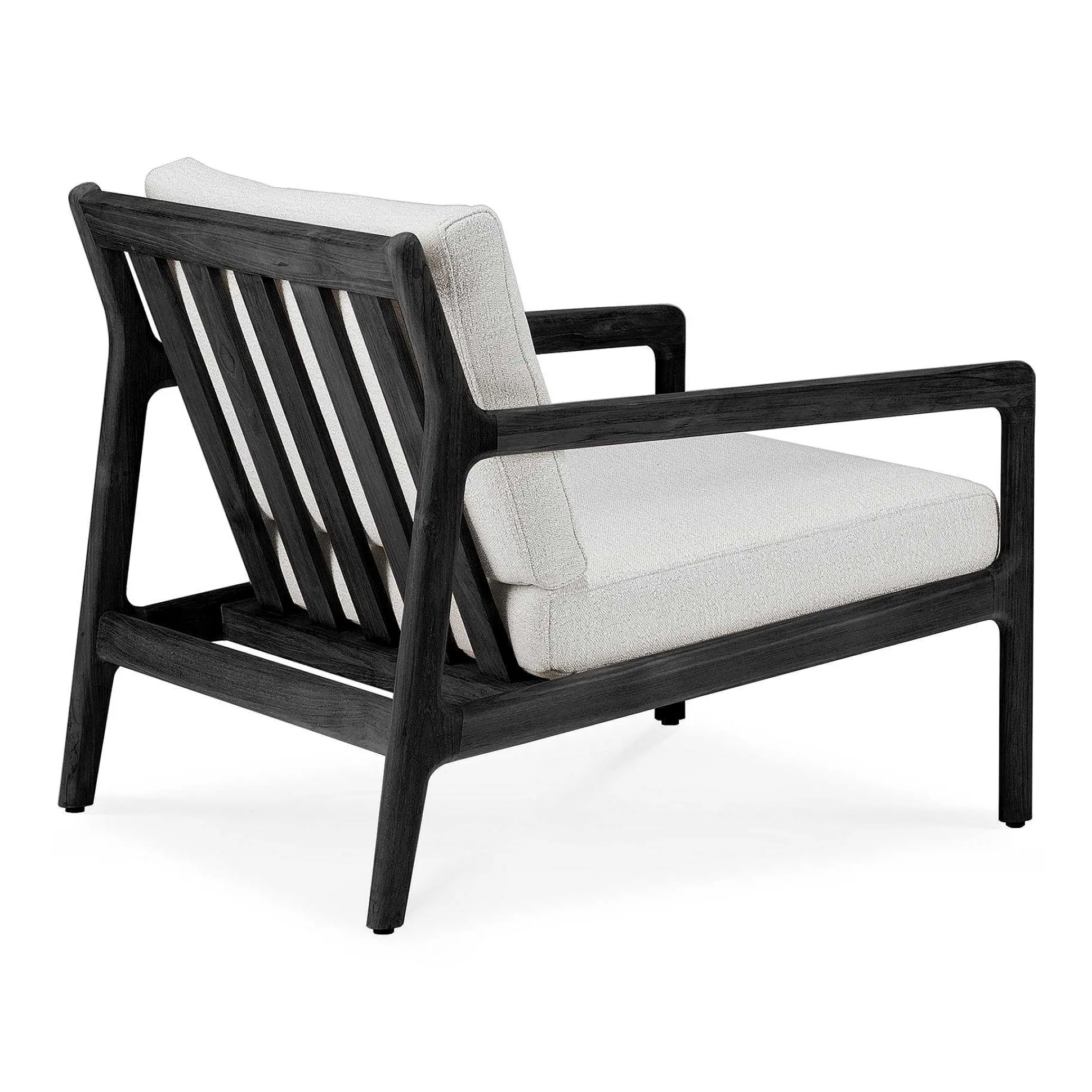 Jack Solid Black Teak Outdoor Lounge Chair, Off White Fabric