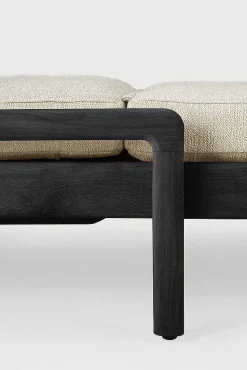 Jack Solid Black Teak Outdoor Adjustable Lounger, Natural Fabric