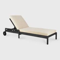 Jack Solid Black Teak Outdoor Adjustable Lounger, Natural Fabric