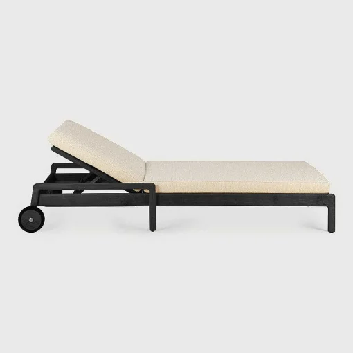 Jack Solid Black Teak Outdoor Adjustable Lounger, Natural Fabric