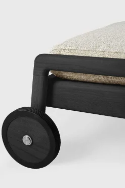 Jack Solid Black Teak Outdoor Adjustable Lounger, Natural Fabric