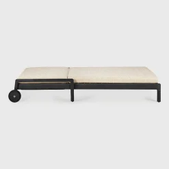 Jack Solid Black Teak Outdoor Adjustable Lounger, Natural Fabric