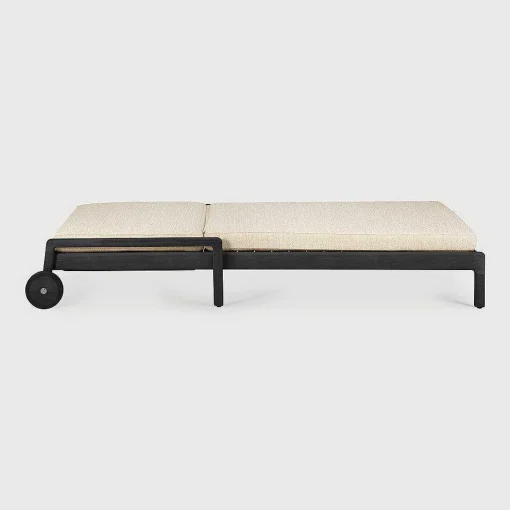 Jack Solid Black Teak Outdoor Adjustable Lounger, Natural Fabric