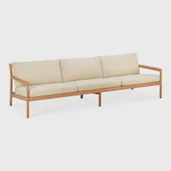 Jack Solid Teak Outdoor 3 Seater Sofa, Natural Fabric