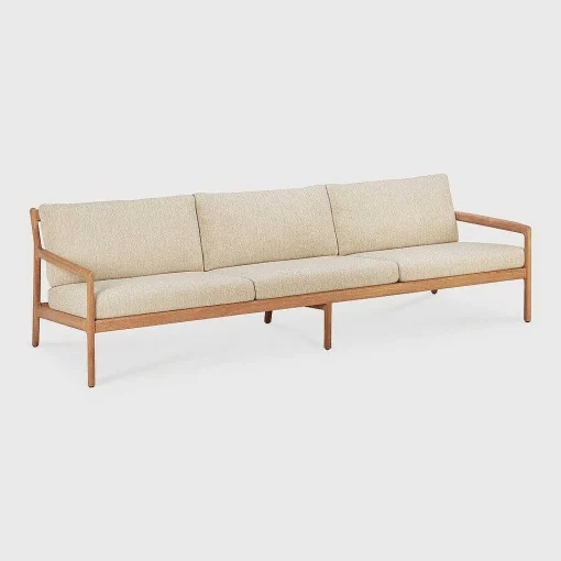 Jack Solid Teak Outdoor 3 Seater Sofa, Natural Fabric
