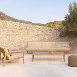 Jack Solid Teak Outdoor 3 Seater Sofa, Natural Fabric