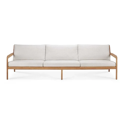 Jack Solid Teak Outdoor 3 Seater Sofa, Off White Fabric