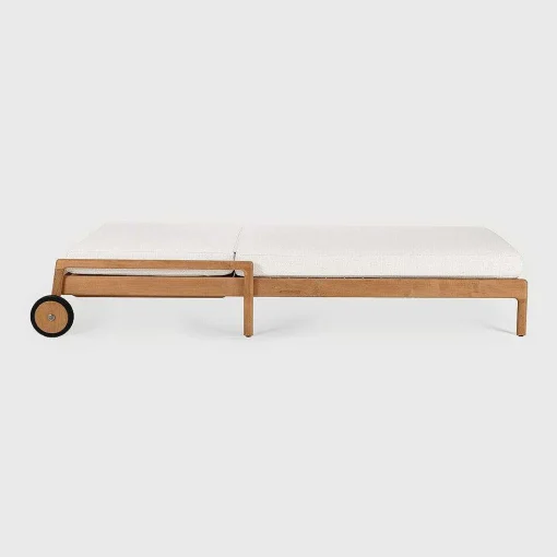 Jack Solid Teak Outdoor Adjustable Lounger, Off White Fabric