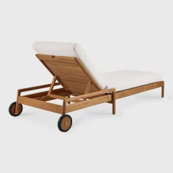 Jack Solid Teak Outdoor Adjustable Lounger, Off White Fabric