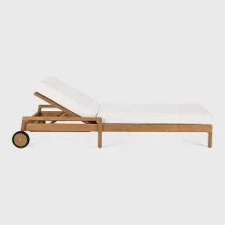 Jack Solid Teak Outdoor Adjustable Lounger, Off White Fabric