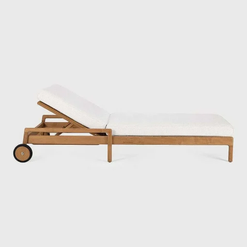 Jack Solid Teak Outdoor Adjustable Lounger, Off White Fabric