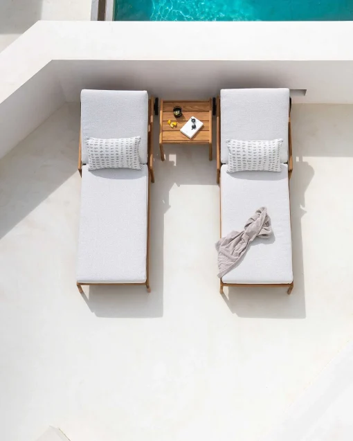 Jack Solid Teak Outdoor Adjustable Lounger, Off White Fabric