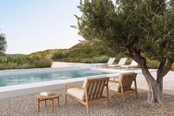 Jack Solid Teak Outdoor Adjustable Lounger, Off White Fabric