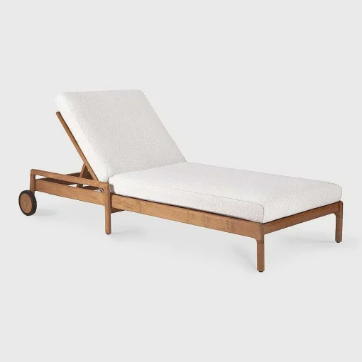 Jack Solid Teak Outdoor Adjustable Lounger, Off White Fabric