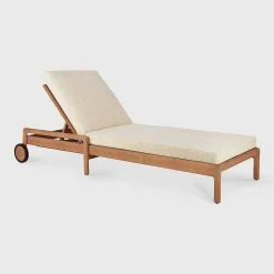Jack Solid Teak Outdoor Adjustable Lounger, Natural Fabric