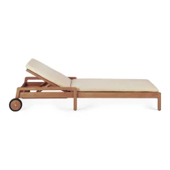 Jack Solid Teak Outdoor Adjustable Lounger, Natural Fabric