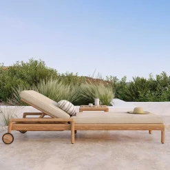 Jack Solid Teak Outdoor Adjustable Lounger, Natural Fabric