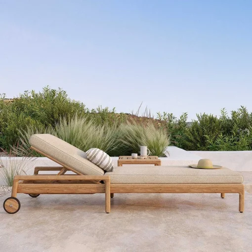 Jack Solid Teak Outdoor Adjustable Lounger, Natural Fabric