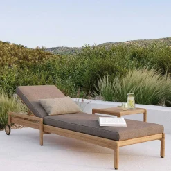 Jack Solid Teak Outdoor Adjustable Lounger, Mocha Fabric