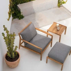 Jack Solid Teak Outdoor Lounge Chair, Mocha Fabric