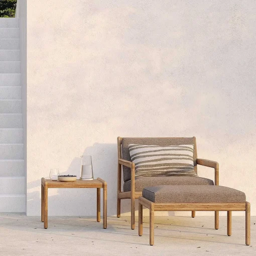 Jack Solid Teak Outdoor Lounge Chair, Mocha Fabric