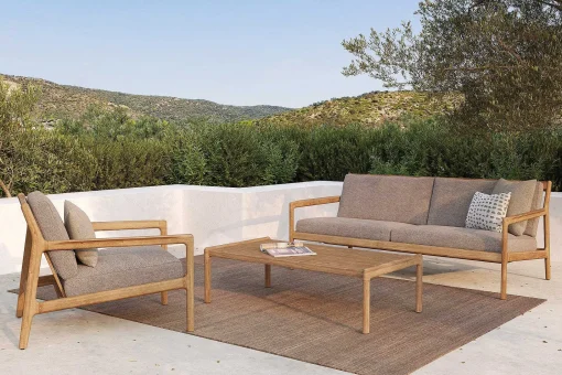 Jack Solid Teak Outdoor Lounge Chair, Mocha Fabric